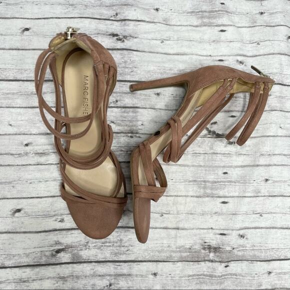 MARC FISHER High Heels Womens Size 8.5 Pink Strappy Suede Date Event Formal - Picture 2 of 11